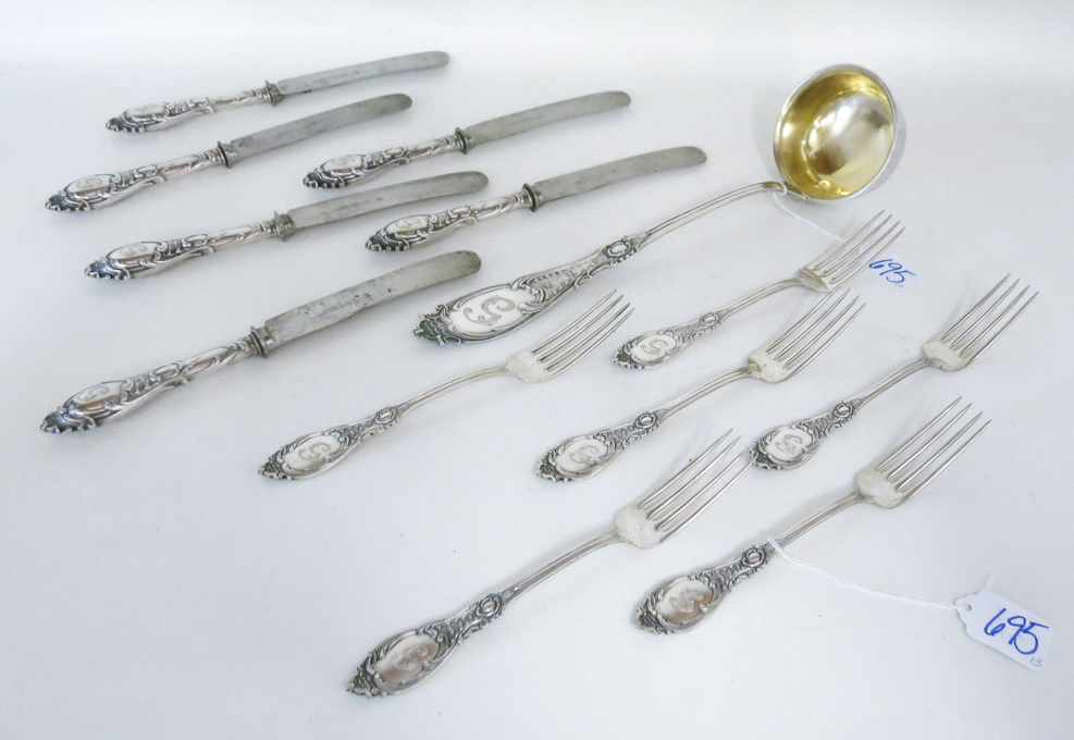 Appraisal: GERMAN FINE SILVER FLATWARE SET thirteen pieces comprised of dinner