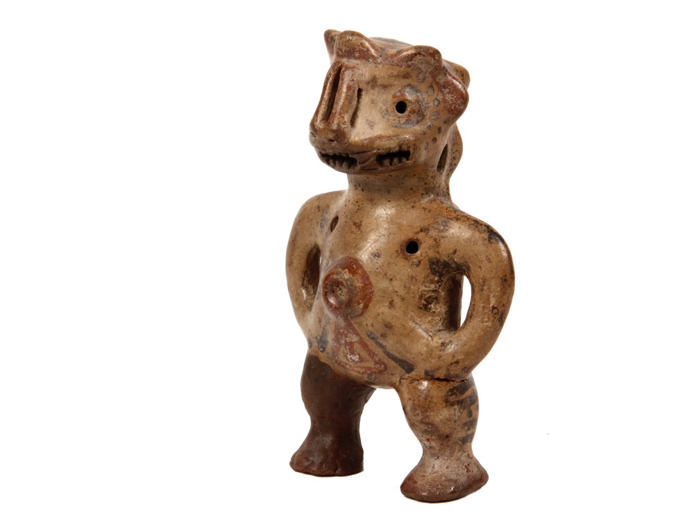 Appraisal: PRE-COLUMBIAN POTTERY FIGURAL WHISTLE - Figure of a Lizard Demon