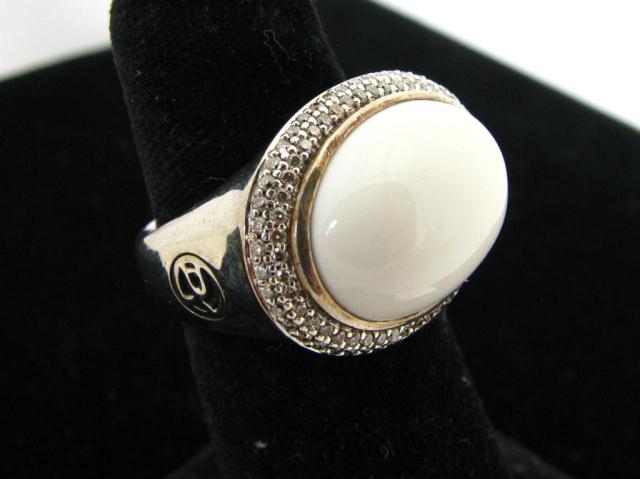 Appraisal: David Yurman sterling silver pave diamond white agate ''Albion'' ring