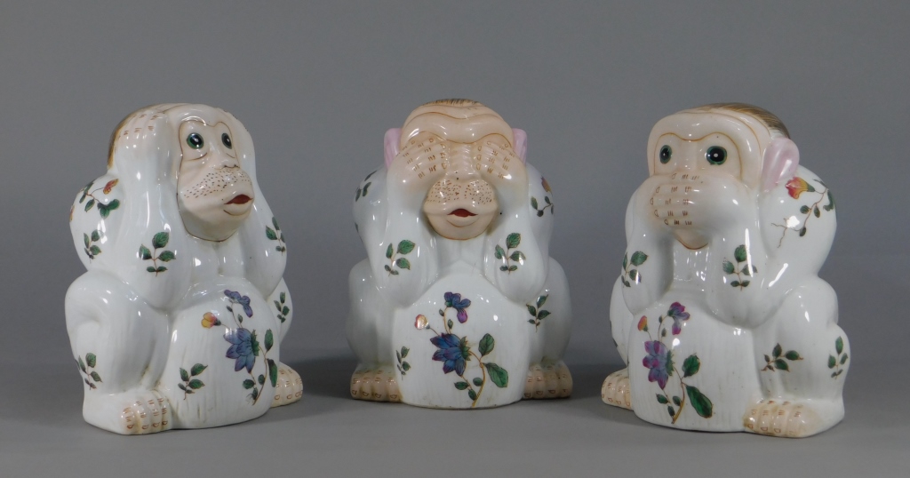 Appraisal: CHINESE FAMILLE ROSE HERE SEE SPEAK NO EVIL MONKEY China