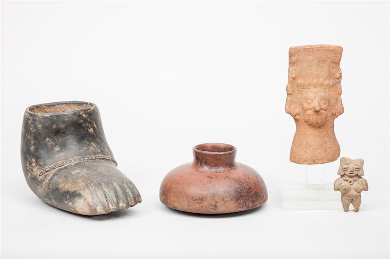 Appraisal: Group of Four Pre-Columbian Style Pottery Articles Comprising a foot-form