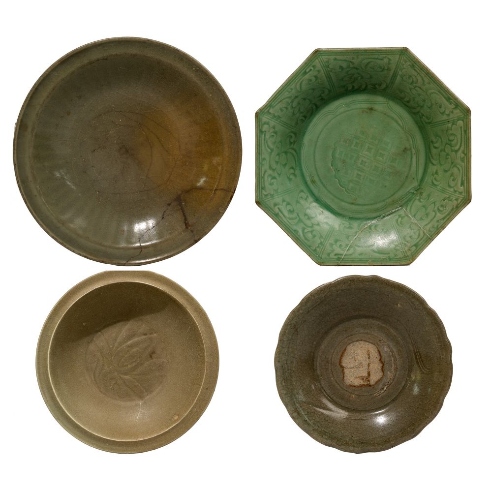 Appraisal: THAI STYLE CELADON CERAMICS ASSORTMENT items including an octagonal pale