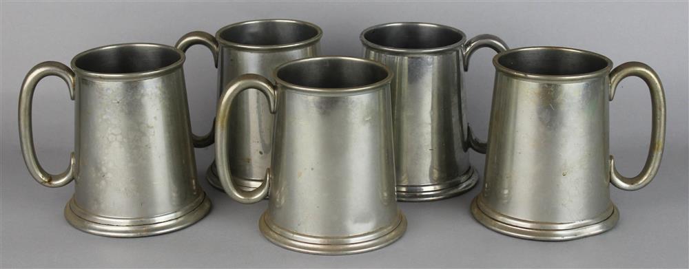 Appraisal: FIVE JAMES DICKSON AND SONS CORNISH PEWTER TANKARDS of tapering