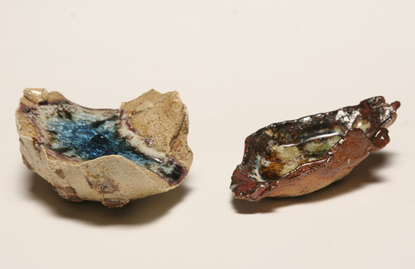 Appraisal: Steve Tobin Exploded Earth sculptures with blue and amber glass