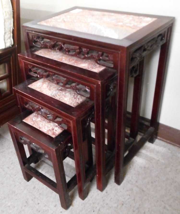 Appraisal: FOUR-PIECE NESTING TABLE SET Chinese th century featuring four rectangular