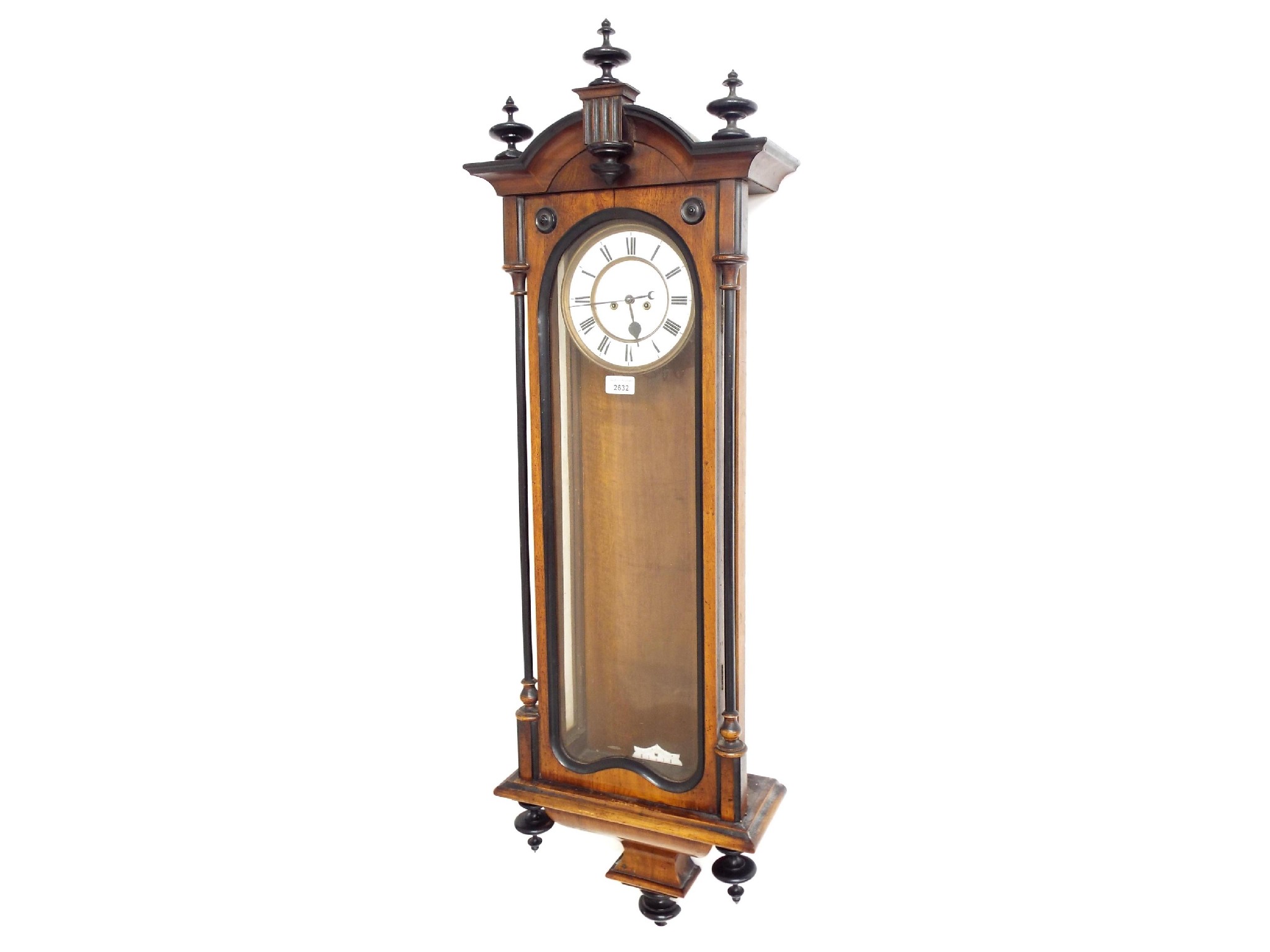 Appraisal: Walnut and ebonised double weight Vienna regulator wall clock the