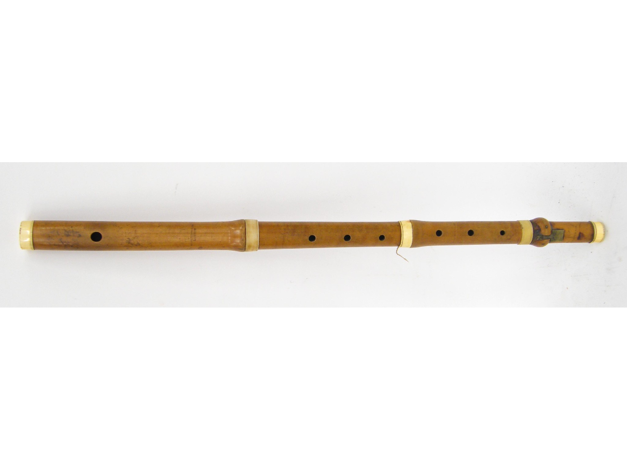 Appraisal: English boxwood and ivory mounted single keyed flute by and