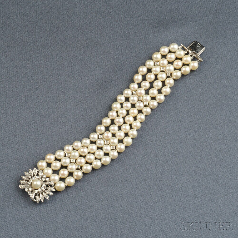 Appraisal: kt White Gold and Cultured Pearl Bracelet composed of four