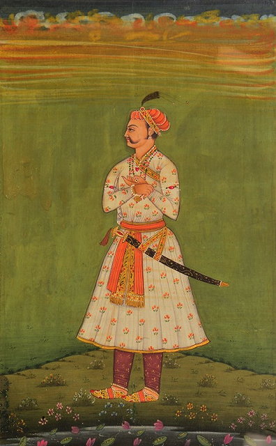 Appraisal: AN INDIAN MUGHAL PAINTING of a nobleman with floral garb