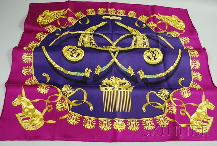 Appraisal: Silk Scarf Herm s Les Cavalieres d'Or x in boxed