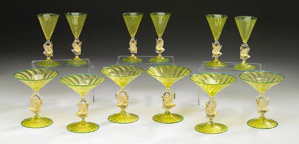 Appraisal: A set of twelve Venetian glass stems height of tallest