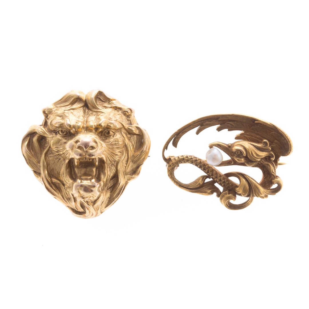 Appraisal: A Pair of K Art Nouveau Brooches K yellow gold