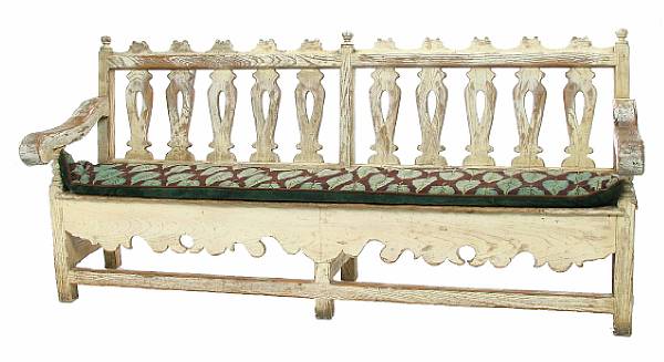 Appraisal: A Spanish Colonial style paint decorated bench with cushion height