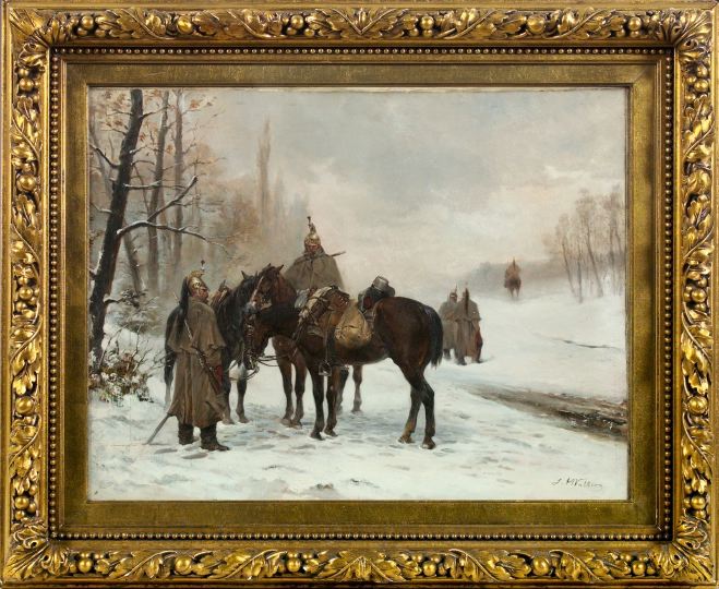 Appraisal: James Alexander Walker British - Winter Landscape with French Dragoons