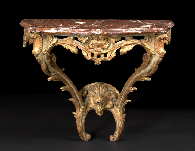 Appraisal: Good Norwegian Gilded Polychromed and Marble-Top Console Table fourth quarter