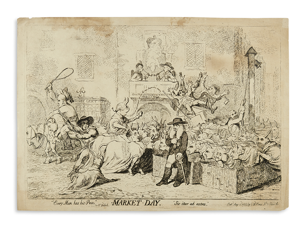 Appraisal: GILLRAY JAMES Market-Day Etching on laid paper x inches sheet