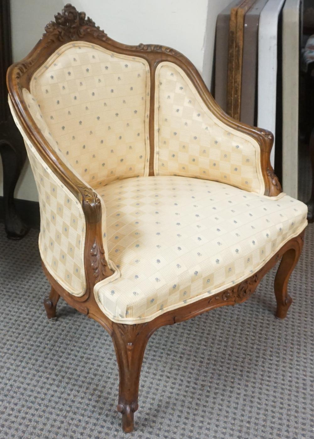 Appraisal: Provincial Style Fruitwood and Upholstered Berg re H in cm