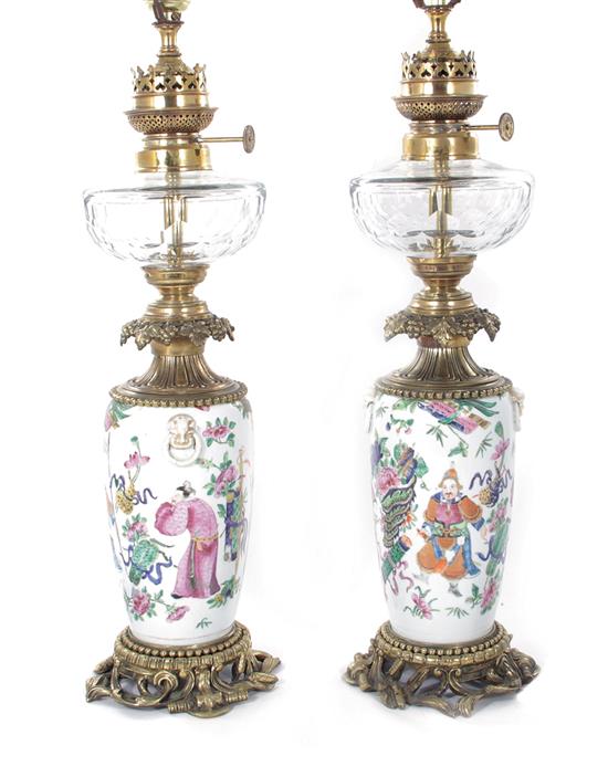 Appraisal: Pair Chinese famille rose porcelain vases th century converted to