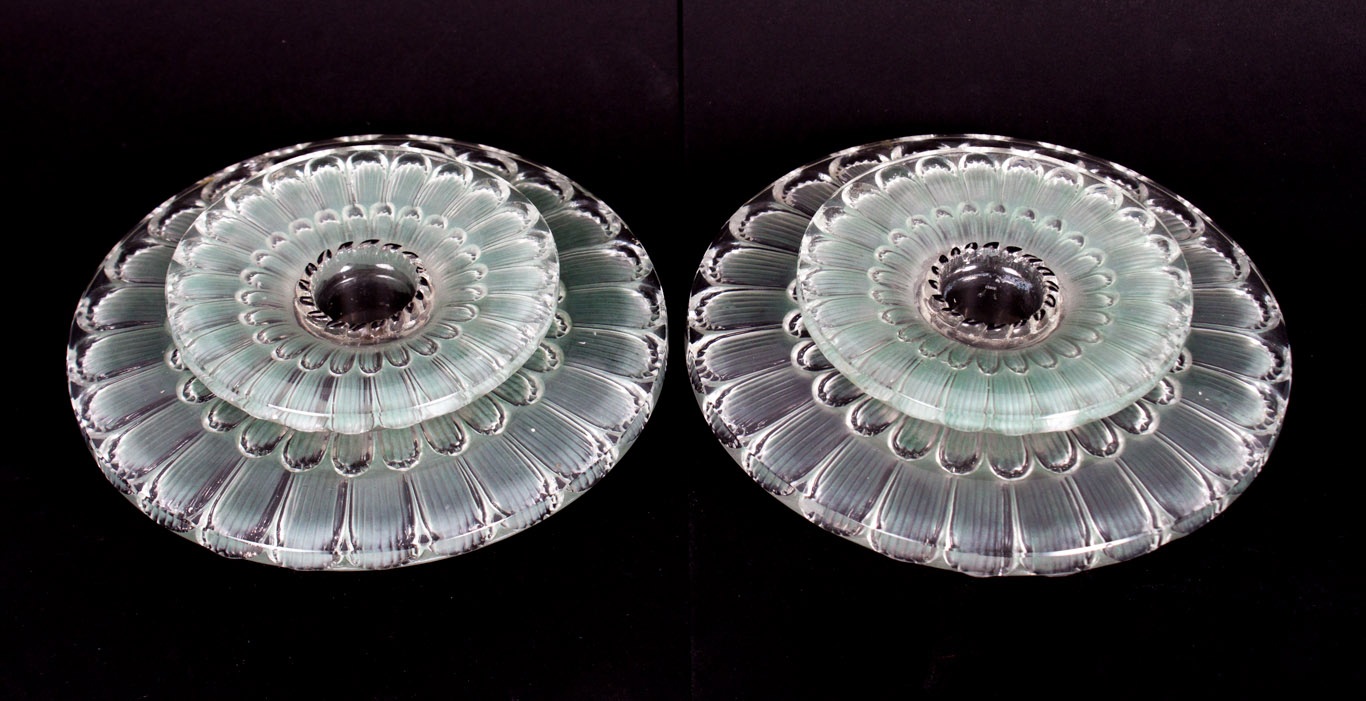 Appraisal: Pair of Lalique crystal floral candleholders circa s two-part floral