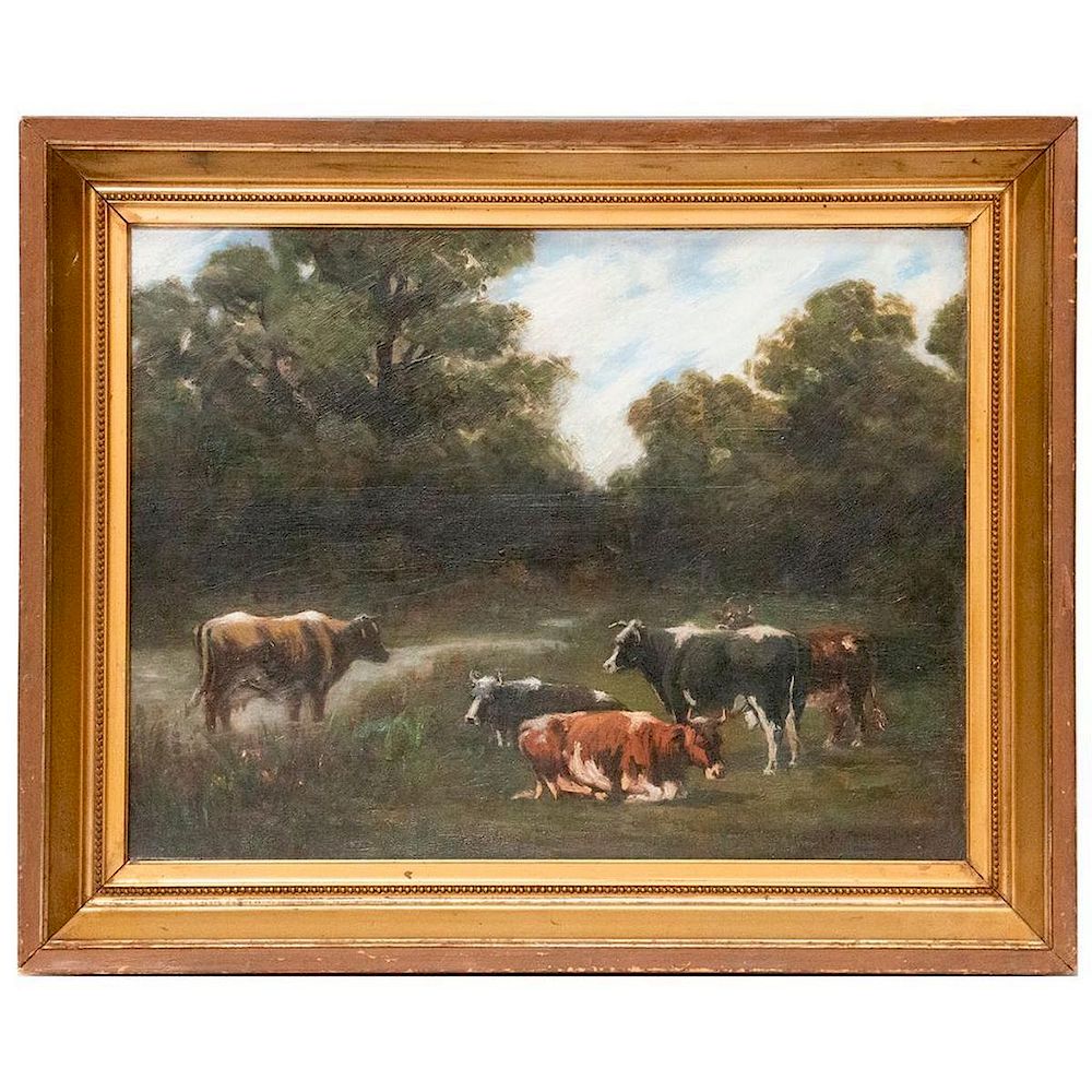 Appraisal: A pastoral oil on board landscape signed R F Merrill