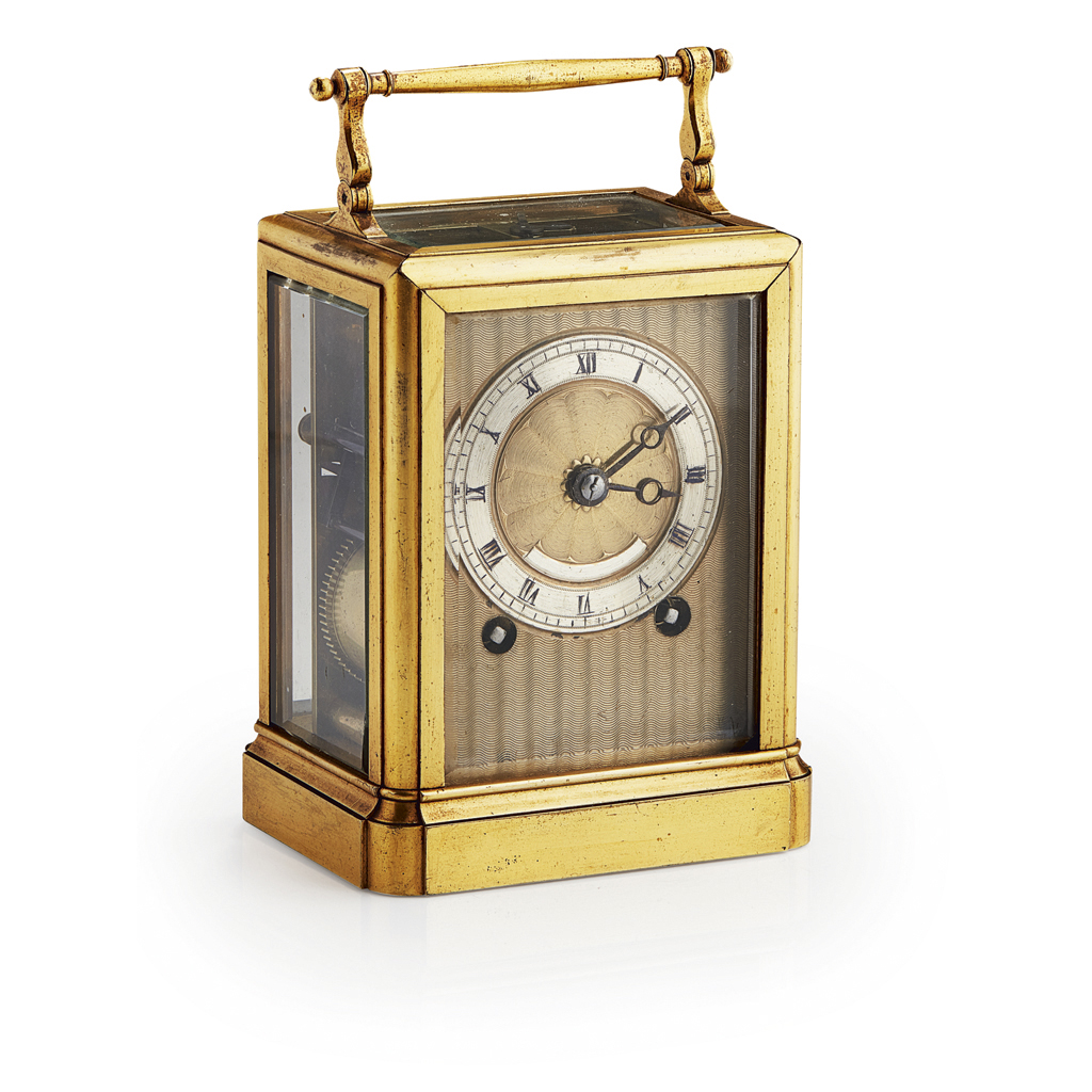 Appraisal: FRENCH GILT BRASS CARRIAGE CLOCK ATTRIBUTED TO PAUL GARNIER PARIS