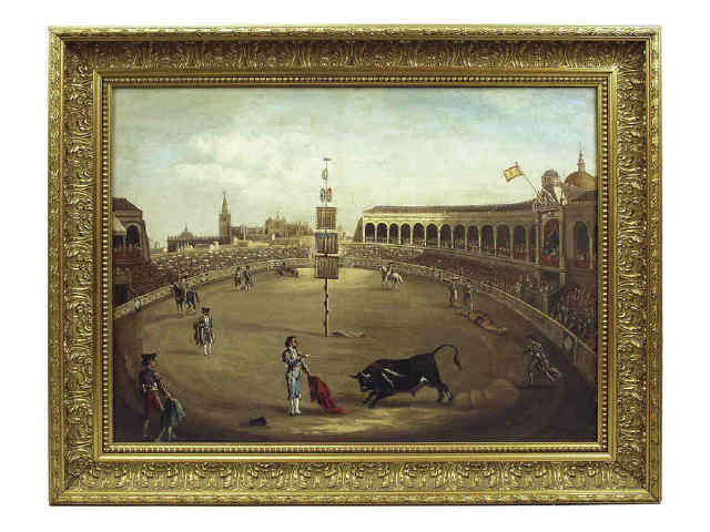 Appraisal: Early th century oil on canvas bull fight believed to