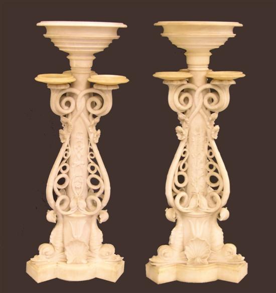 Appraisal: Two handcarved white marble pedestals circa central columnar pedestal supports