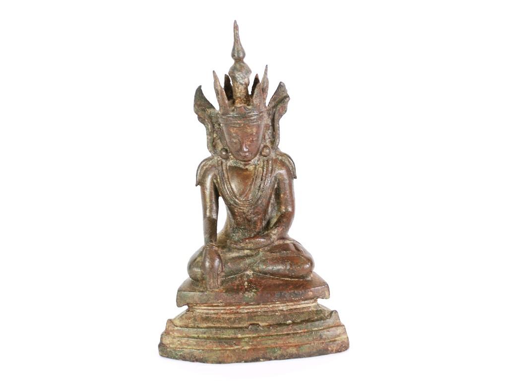 Appraisal: AGED FAR EAST ASIAN CAST BRONZE FIGURE OF BUDDHA sat