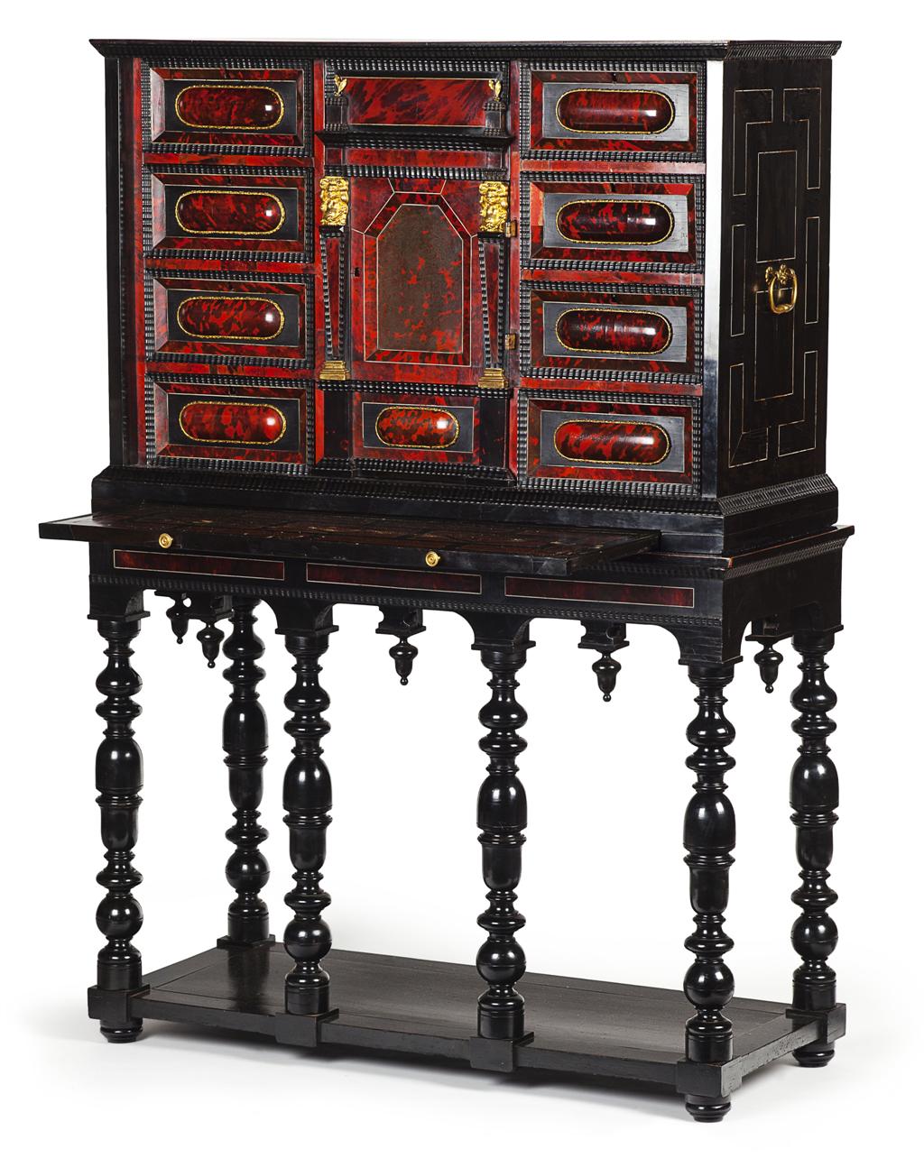 Appraisal: YFLEMISH EBONY TORTOISESHELL AND IVORY GILT METAL MOUNTED CABINET ON