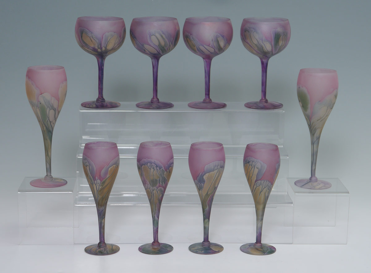 Appraisal: FRENCH HAND BLOWN GOBLETS Unmarked in sizes '' h ''