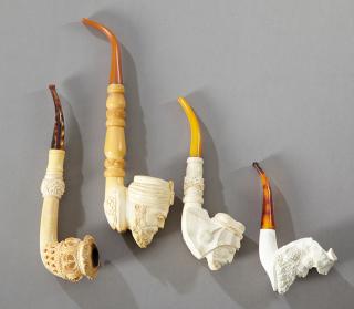 Appraisal: Group of Four Carved Meerschaum Pipes th c one of