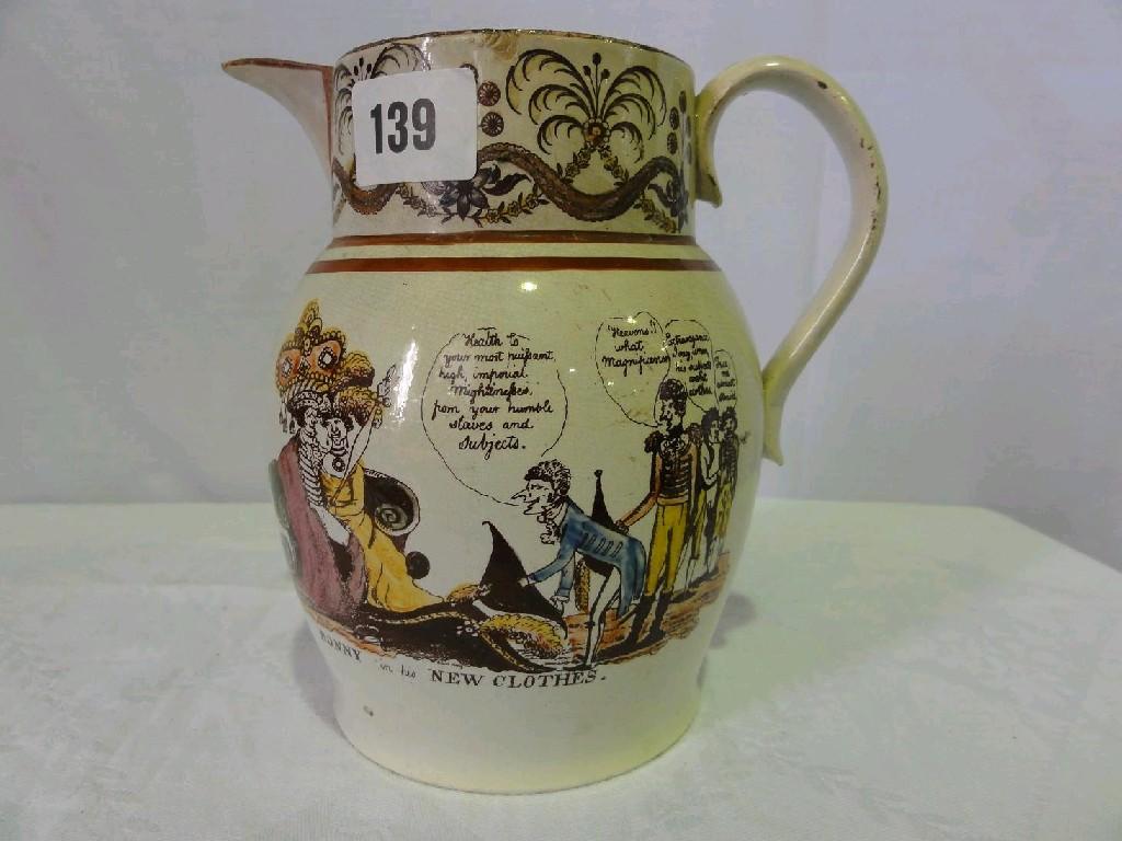 Appraisal: An early th century creamware jug with brown printed and