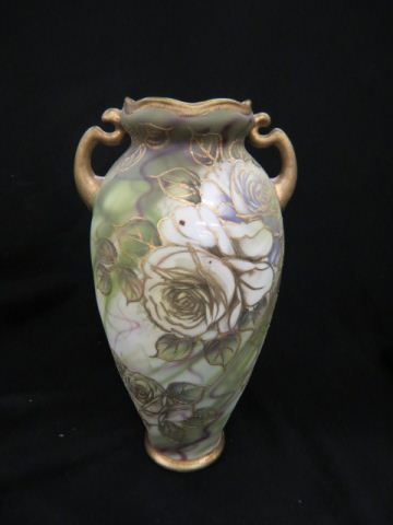 Appraisal: Nippon Handpainted Porcelain Vase satin finish floral decoration gold trim