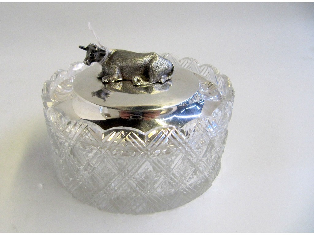 Appraisal: A cut glass butter dish with silver cover and handle