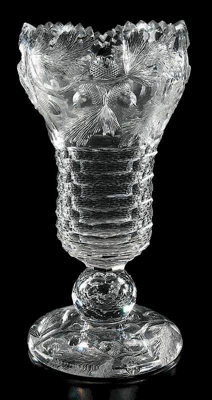 Appraisal: Brilliant Period Cut Glass Pedestal Vase realistic acorn pattern California