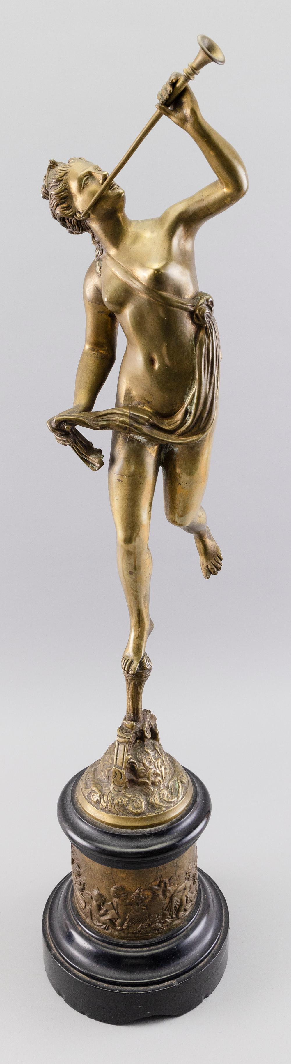 Appraisal: CONTINENTAL CLASSICAL-STYLE BRASS SCULPTURE OF A TRUMPETING WOMAN EARLY TH