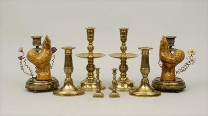 Appraisal: Two Pairs of Brass Candlesticks Together with a pair of