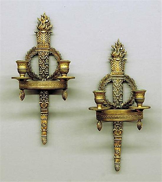 Appraisal: Pair French Empire two-light gilt-bronze sconces first quarter th century