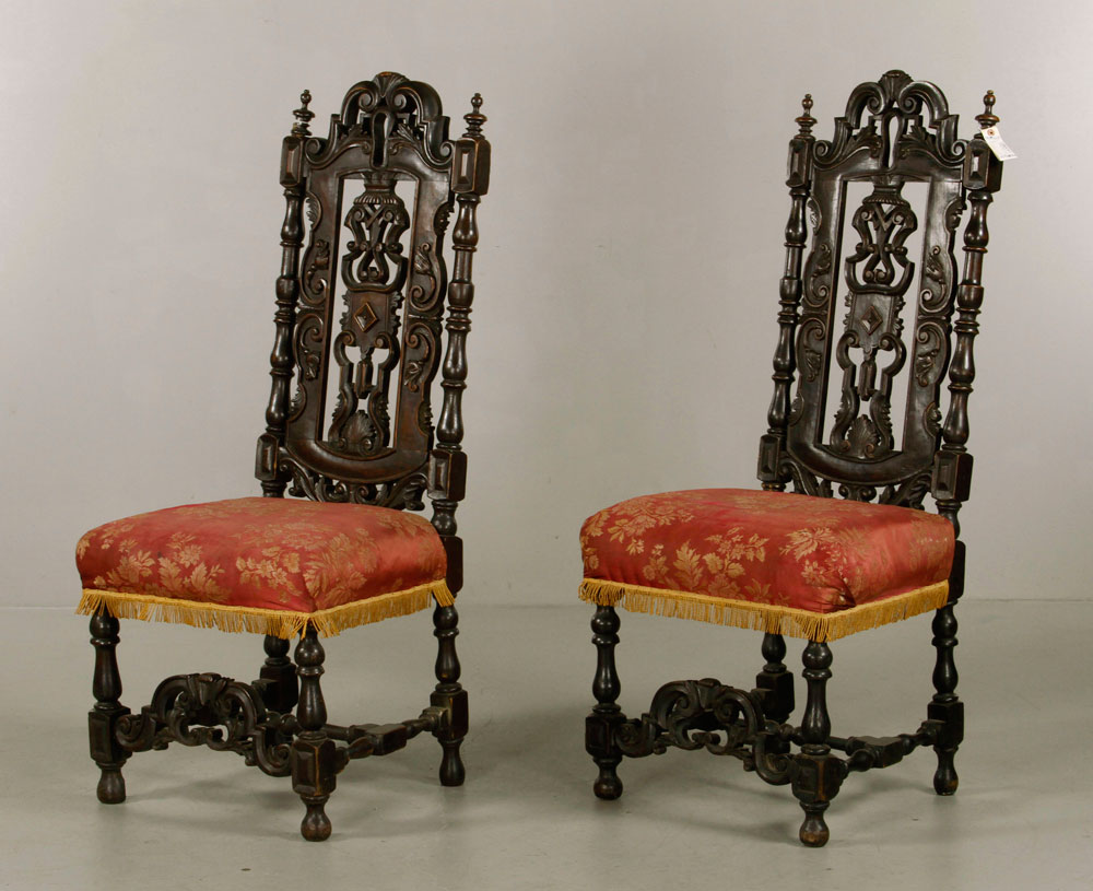 Appraisal: - Pr th C Spanish Style Chairs Pair of late