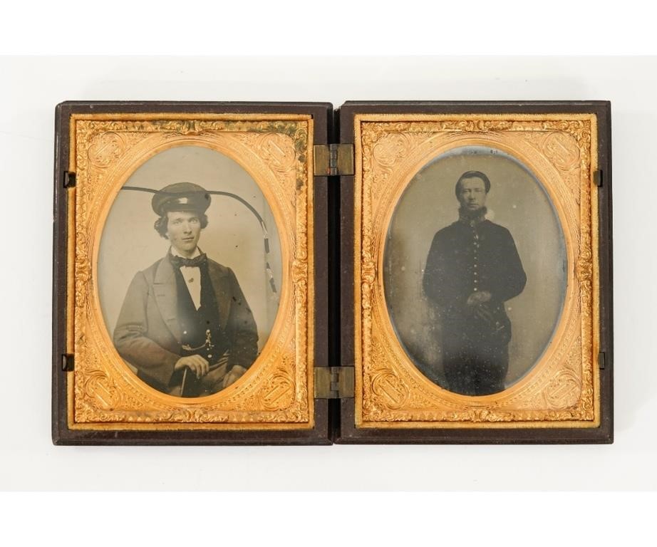 Appraisal: Large double tintype of Civil War Union soldiers mounted in