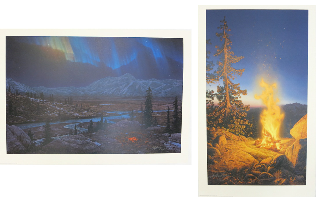 Appraisal: STEPHEN LYMAN TWO OFF-SET LITHOGRAPHS American - Sunset Fire and