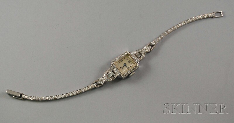 Appraisal: Platinum and Diamond Art Deco-style Lady's Wristwatch with -jewel Hamilton