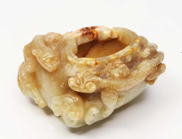 Appraisal: A CHINESE WHITE AND GREY JADE BRUSH WASHER carved in