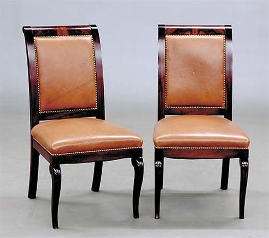 Appraisal: Pair American Classical style mahogany and leather-upholstered side chairs circa