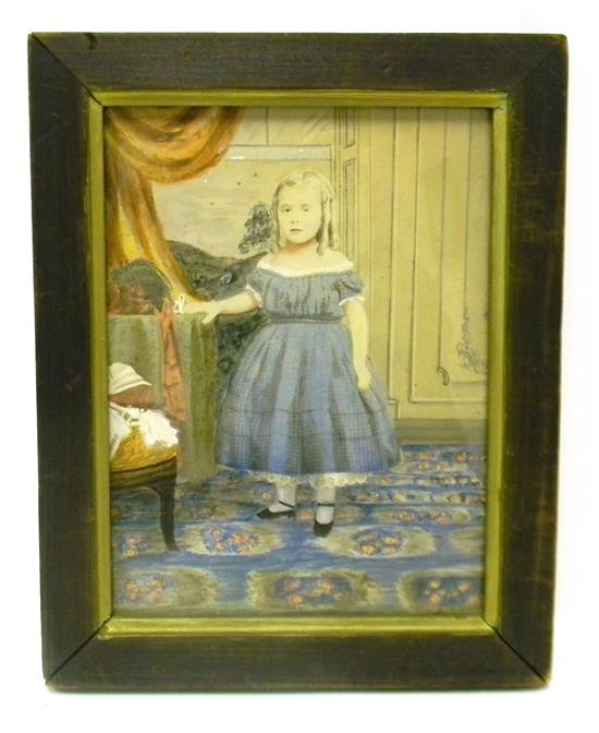 Appraisal: th C watercolor on paper unsigned portrait of young girl