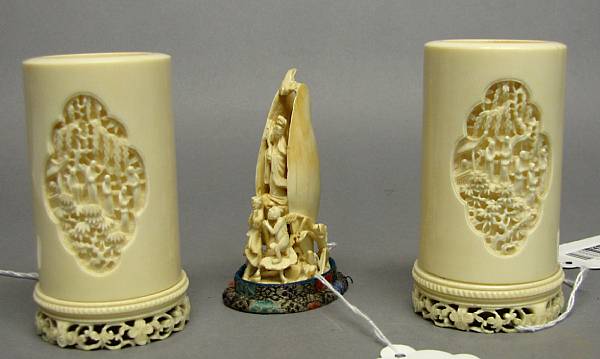 Appraisal: Three small carved ivory decorations Late Qing Republic Period Including