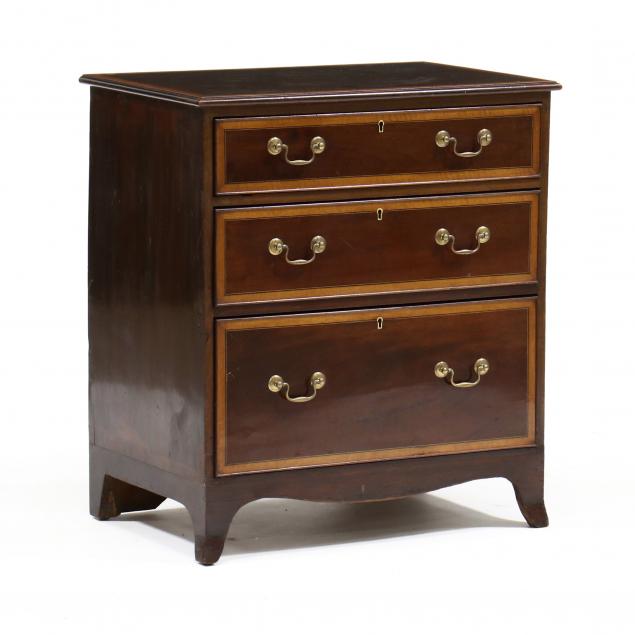 Appraisal: ANTIQUE ENGLISH INLAID MAHOGANY BEDSIDE CHEST OF DRAWERS th century