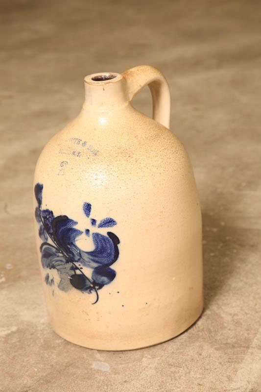 Appraisal: STONEWARE JUG Two gallon jug with cobalt floral decoration Stamped