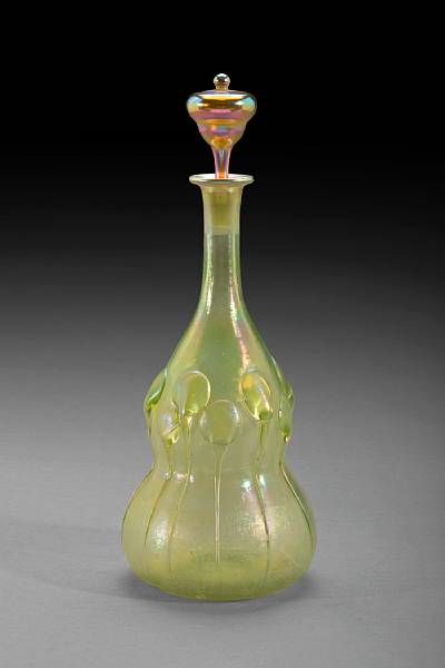 Appraisal: A Tiffany Favrile glass Flemish decanter with stopper early th