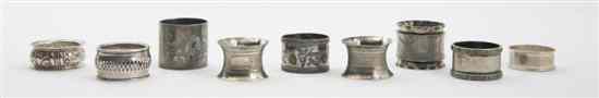 Appraisal: A Collection of Nine Silver and Silverplate Napkin Rings primarily